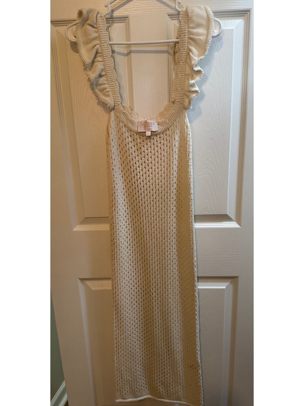Cream Crochet Knit Ruffle Strap Dress or Coverup Size Small
